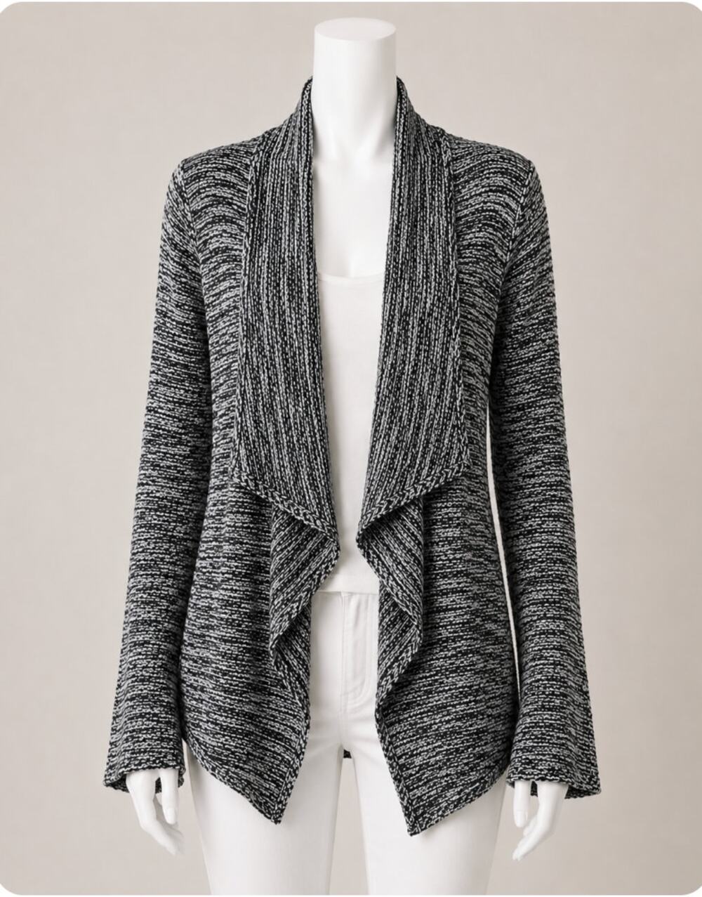 Caslon Black & White Burled Long Sleeve Long Line Cardigan Sweater S